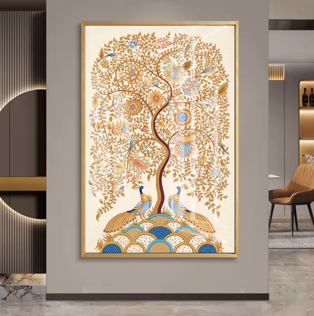 Pichwai Gold Tree of Life Peacocks Painting