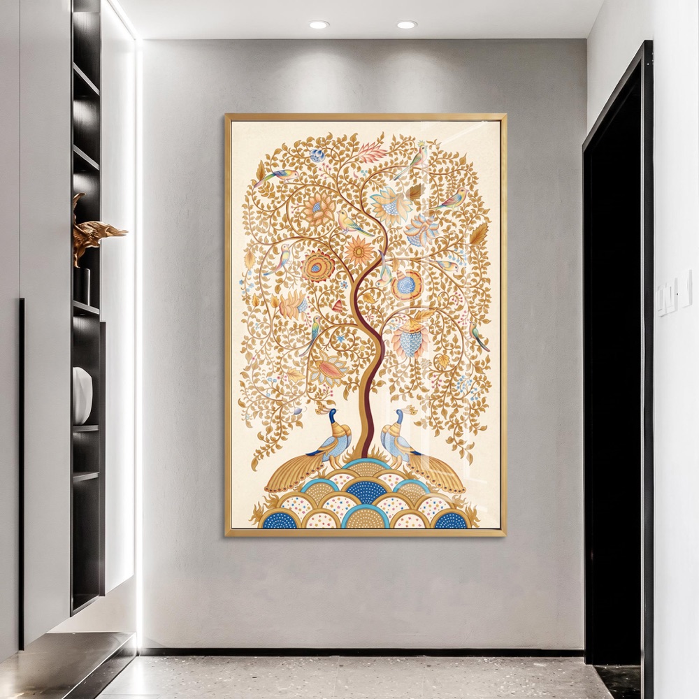 Pichwai Gold Tree of Life Peacocks Painting - Image 2