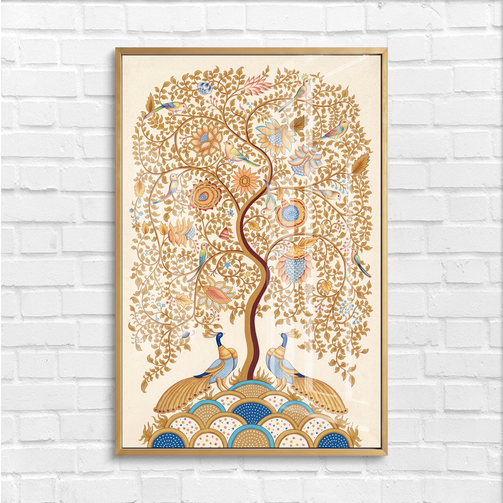 Pichwai Gold Tree of Life Peacocks Painting - Image 4