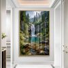 Pine Forest Waterfall Landscape Wall Art