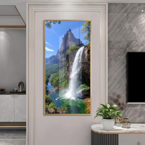 Towering Peak And Plunging Waterfall Painting