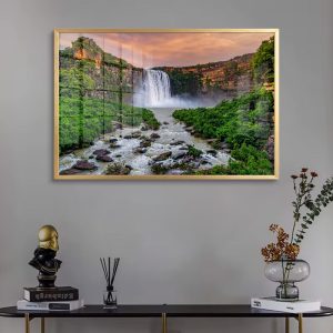 Wide Lush Forest Cascading Waterfall Art