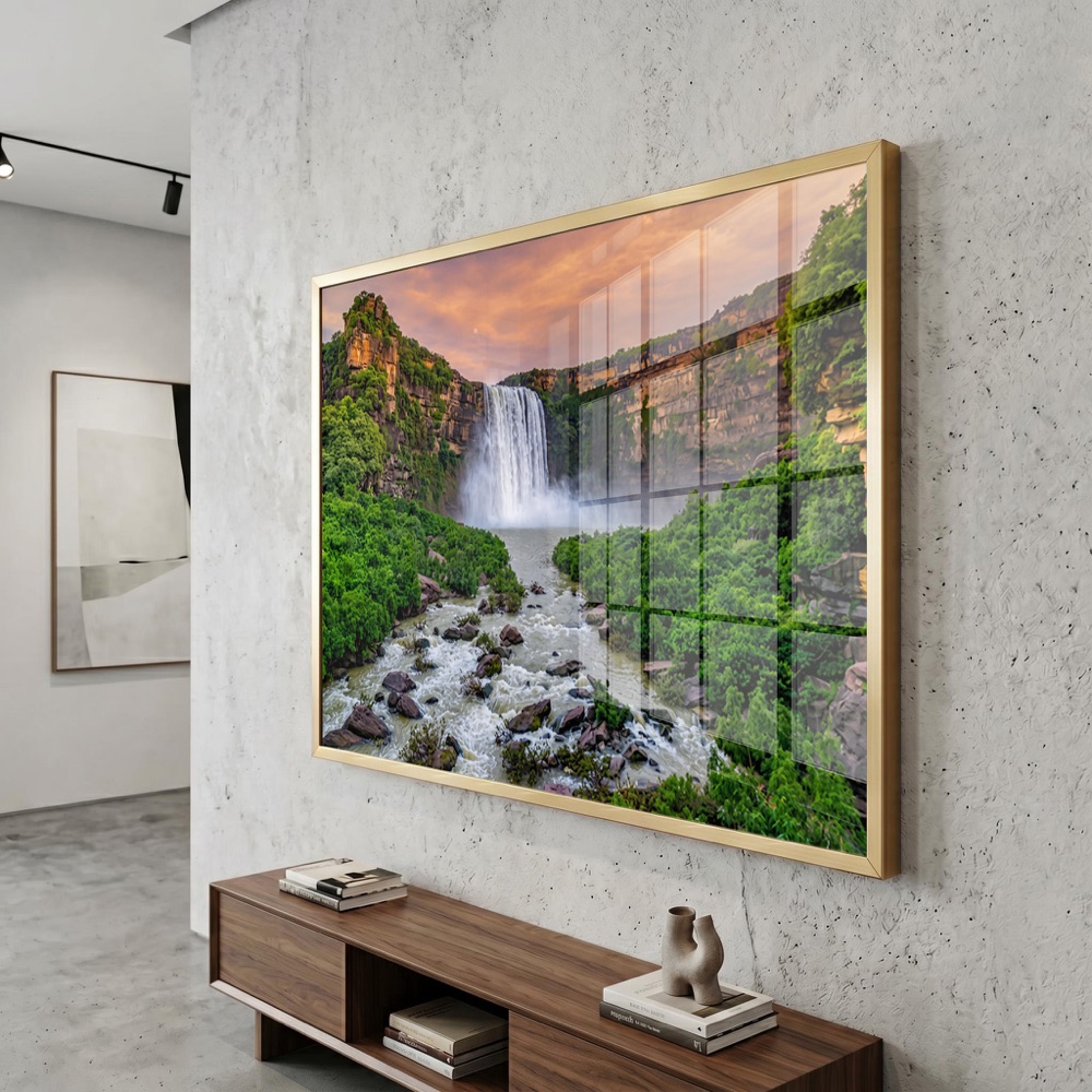 Wide Lush Forest Cascading Waterfall Art - Image 3