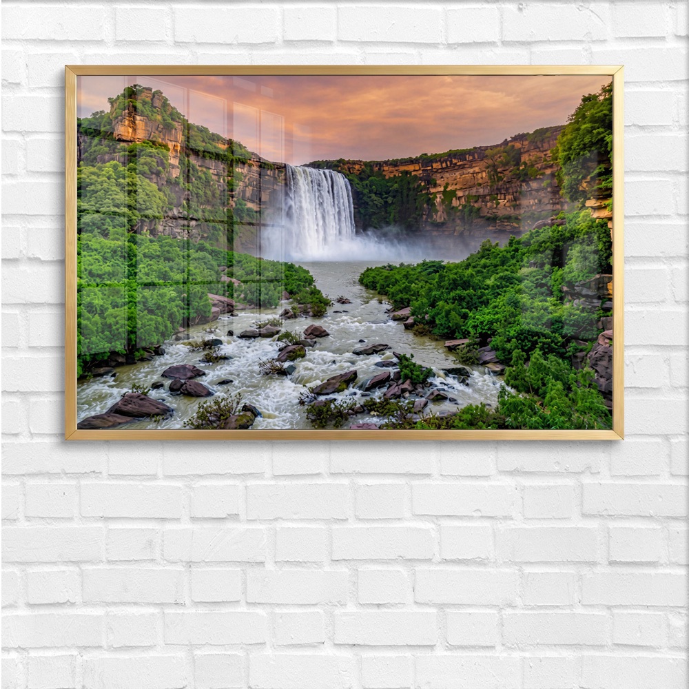 Wide Lush Forest Cascading Waterfall Art - Image 4