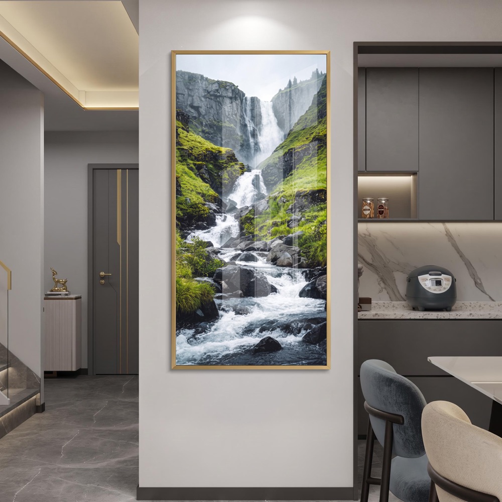 Dramatic Rocky Cascade Mountain Waterfall Art - Image 2