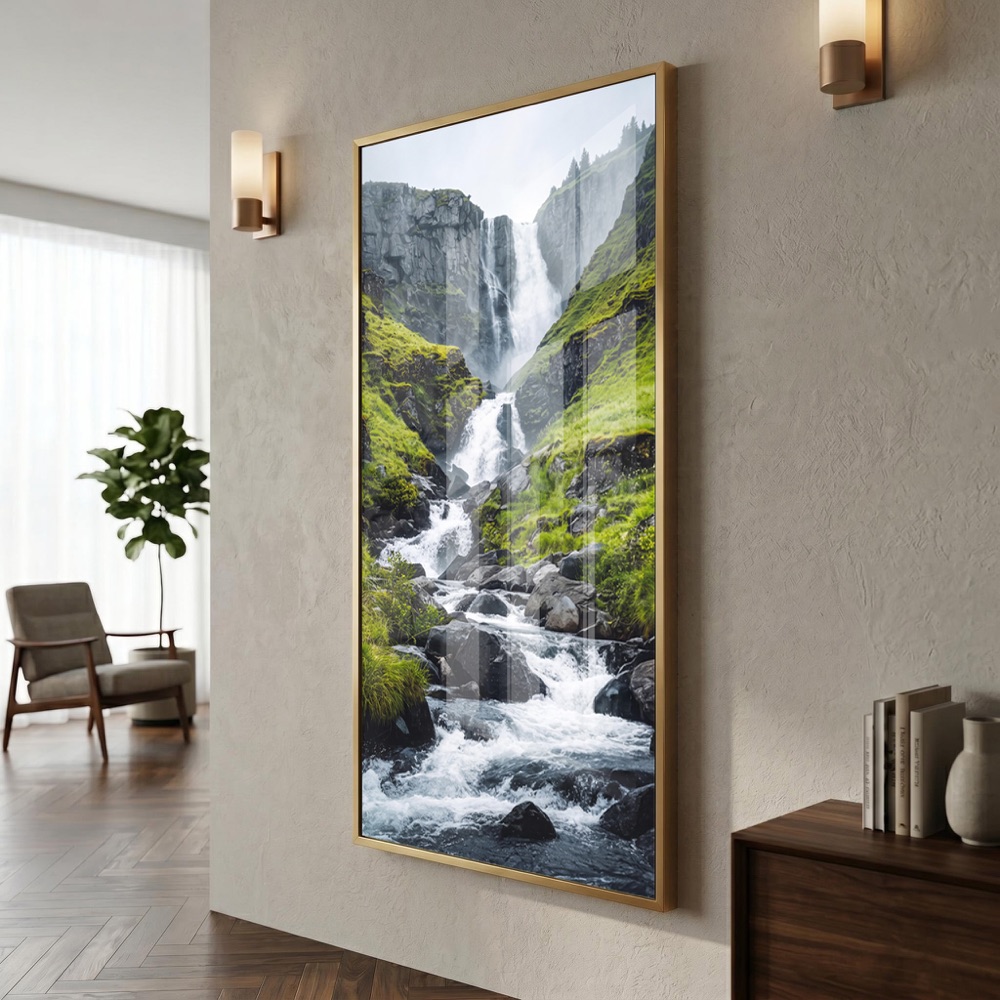 Dramatic Rocky Cascade Mountain Waterfall Art - Image 3