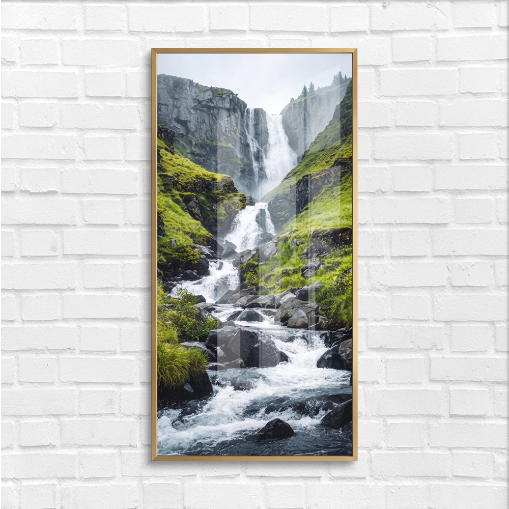 Dramatic Rocky Cascade Mountain Waterfall Art - Image 4