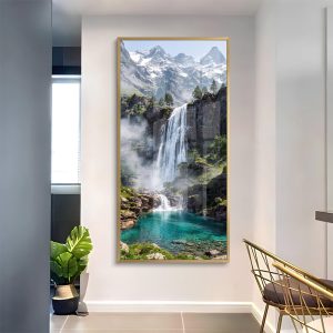 Majestic Alpine Mountain Waterfall Painting