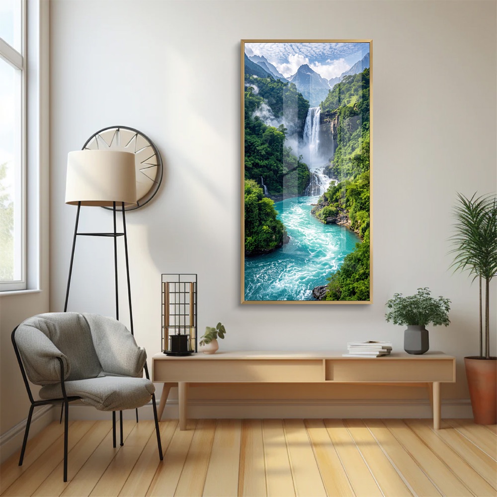 Lush Canyon Turquoise River Waterfall Wall Painting
