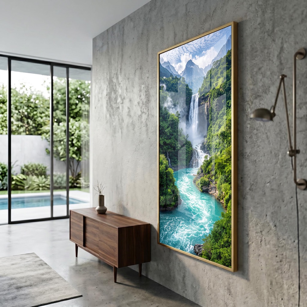 Lush Canyon Turquoise River Waterfall Wall Painting - Image 3