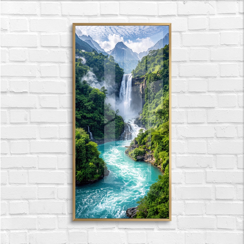 Lush Canyon Turquoise River Waterfall Wall Painting - Image 4