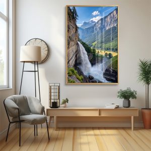 Majestic Alpine Valley Waterfall Canvas Art