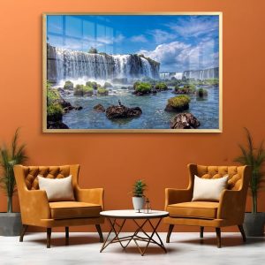Lush Wide Cascade Waterfall Wall Painting