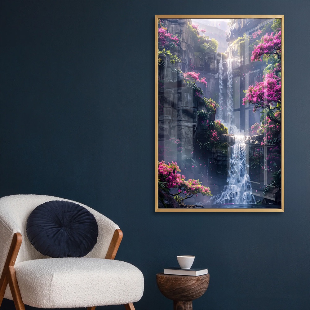 Pink Blossom Fantasy Waterfall Wall Art - Image 2