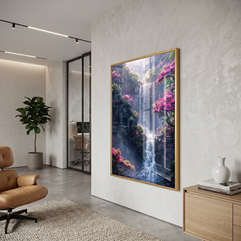 Pink Blossom Fantasy Waterfall Wall Art - Image 3